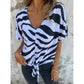 🛍️ 50 % Rabatt – Damen-V-Ausschnitt-T-Shirt mit Zebraprint & Bindeband – lässiger Look, vielseitig & atmungsaktiv