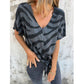 🛍️ 50 % Rabatt – Damen-V-Ausschnitt-T-Shirt mit Zebraprint & Bindeband – lässiger Look, vielseitig & atmungsaktiv