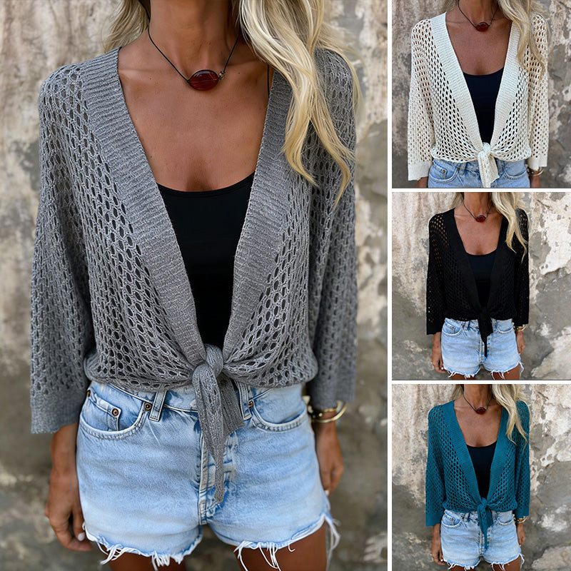 🛍️ 50 % Rabatt – Damen-Mesh-Strickoberteil mit Bindeband – luftig, atmungsaktiv & vielseitig für warme Tage 🌸