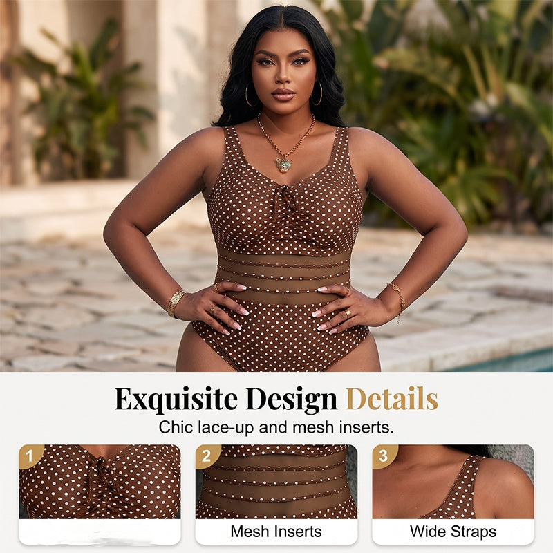 🛍️ 50 % Rabatt – Sexy Polka-Dot-Badeanzug für Plus-Size – bauchbedeckend, figurschmeichelnd & perfekt für Strand & Pool 🌊