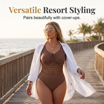 🛍️ 50 % Rabatt – Sexy Polka-Dot-Badeanzug für Plus-Size – bauchbedeckend, figurschmeichelnd & perfekt für Strand & Pool 🌊