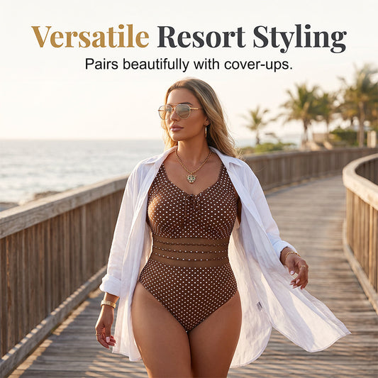 🛍️ 50 % Rabatt – Sexy Polka-Dot-Badeanzug für Plus-Size – bauchbedeckend, figurschmeichelnd & perfekt für Strand & Pool 🌊