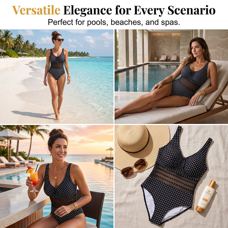 🛍️ 50 % Rabatt – Sexy Polka-Dot-Badeanzug für Plus-Size – bauchbedeckend, figurschmeichelnd & perfekt für Strand & Pool 🌊