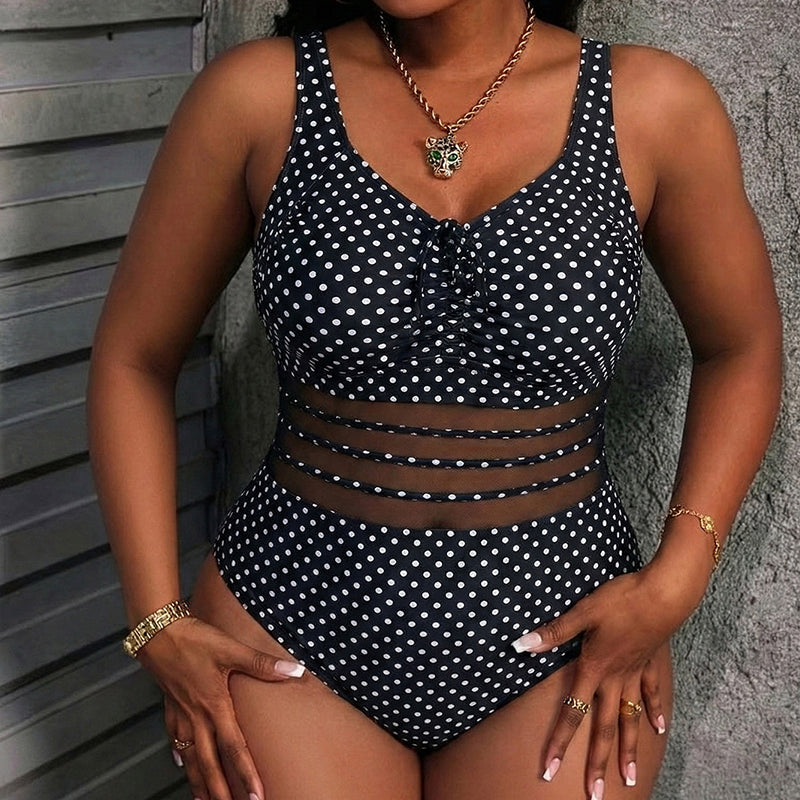 🛍️ 50 % Rabatt – Sexy Polka-Dot-Badeanzug für Plus-Size – bauchbedeckend, figurschmeichelnd & perfekt für Strand & Pool 🌊