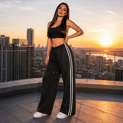 🧘‍♀️ 50 % Rabatt – Weite Sporthose mit elastischem Bund & Zugschnur – seitliche Zierbänder, leicht & vielseitig – ideal für Yoga, Fitness & Freizeit 👖