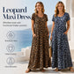 👗Damen Leopardenmuster Maxi-Kleid mit Taschen Lässiges Kurzarm Langes Kleid