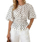 🛍️ 50 % Rabatt – Damen-Top mit Polka-Dot-Print – taillierter Schnitt, 5/4-Ärmel & vielseitig – für den modernen Alltag 🌸