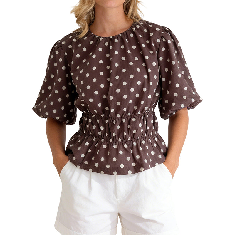 🛍️ 50 % Rabatt – Damen-Top mit Polka-Dot-Print – taillierter Schnitt, 5/4-Ärmel & vielseitig – für den modernen Alltag 🌸