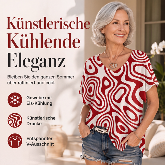Damen V-Ausschnitt T-Shirt mit Ice-Cooling Effekt und Print