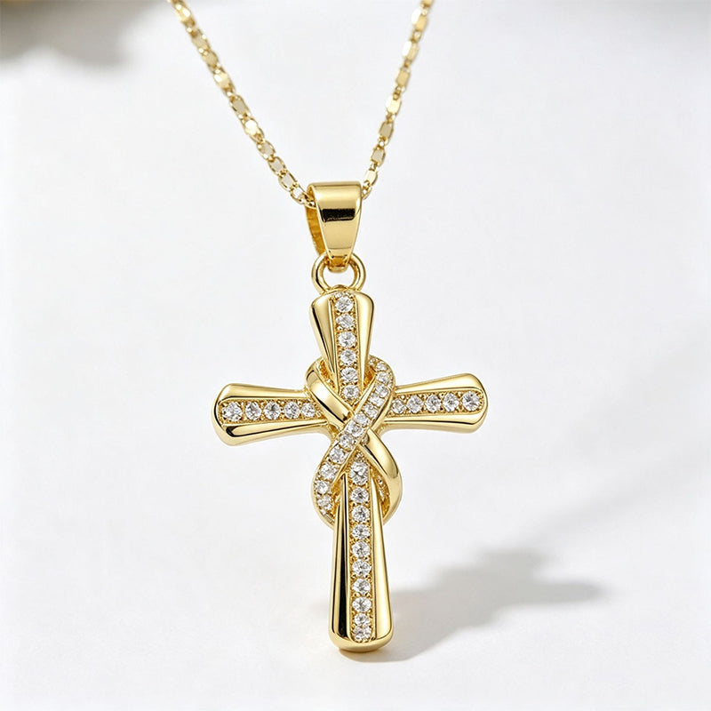 ✝️ Damen Halskette mit funkelndem Kreuzanhänger – Elegantes gedrehtes Design für Alltag & besondere Anlässe