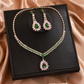 💎 Damen Schmuckset mit Zirkonia – Elegante Halskette & Ohrhänger in Pink-Grün Design