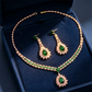 💎 Damen Schmuckset mit Zirkonia – Elegante Halskette & Ohrhänger in Pink-Grün Design
