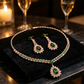 💎 Damen Schmuckset mit Zirkonia – Elegante Halskette & Ohrhänger in Pink-Grün Design
