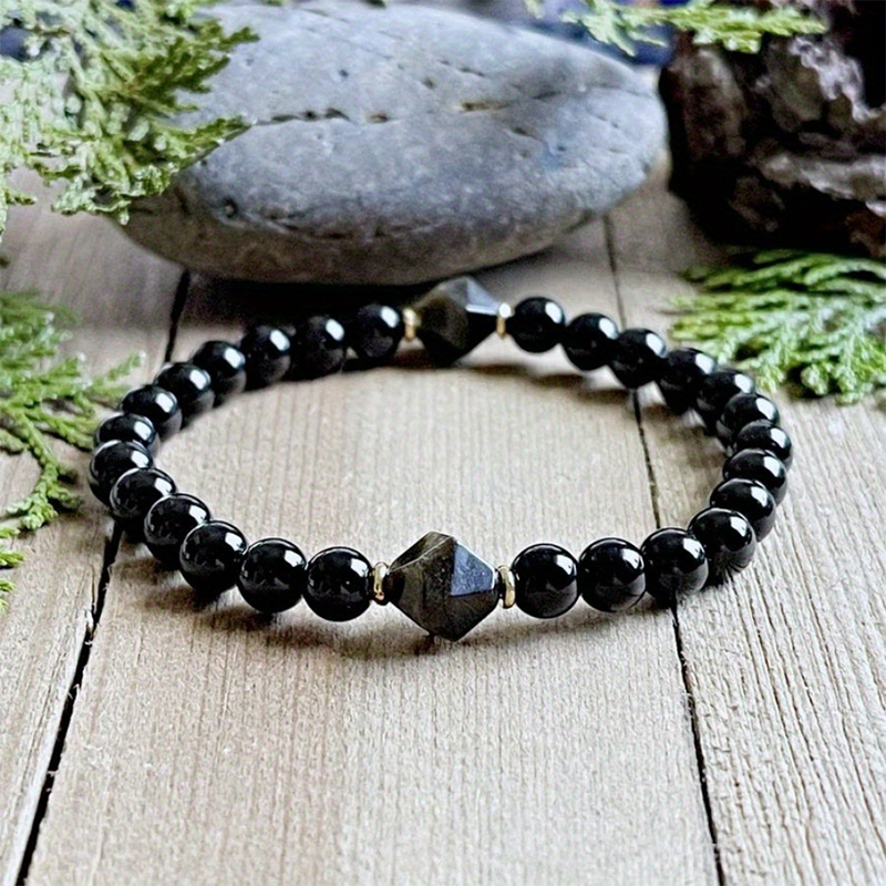 🖤 Facettiertes Obsidian-Armband – Eleganter Glücksbringer für Wohlstand & positive Energie ✨
