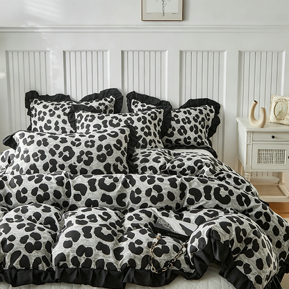 🛏️ 50 % Rabatt! Bettwäsche-Set mit Leopardenmuster & Rüschen – Stilvoller Bettbezug mit Kissenbezügen für ein besonderes Schlafzimmer