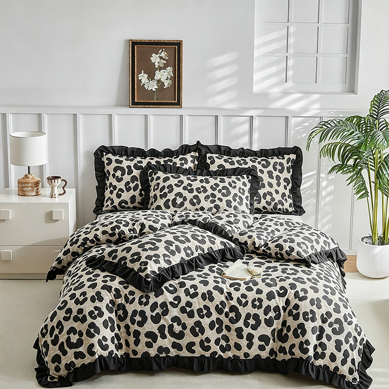 🛏️ 50 % Rabatt! Bettwäsche-Set mit Leopardenmuster & Rüschen – Stilvoller Bettbezug mit Kissenbezügen für ein besonderes Schlafzimmer