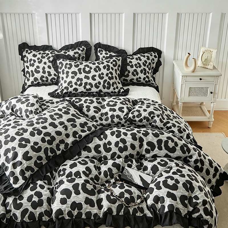 🛏️ 50 % Rabatt! Bettwäsche-Set mit Leopardenmuster & Rüschen – Stilvoller Bettbezug mit Kissenbezügen für ein besonderes Schlafzimmer