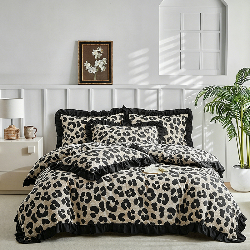 🛏️ 50 % Rabatt! Bettwäsche-Set mit Leopardenmuster & Rüschen – Stilvoller Bettbezug mit Kissenbezügen für ein besonderes Schlafzimmer