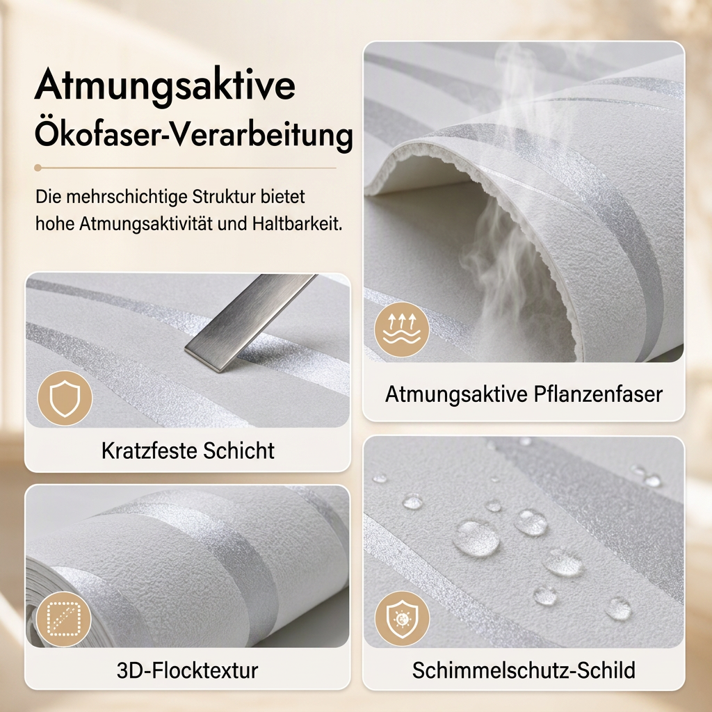 🏠 50 % Rabatt! Selbstklebende Vliestapete mit 3D-Streifenstruktur – Verdickte Wandtapete, 53 cm × 1 m