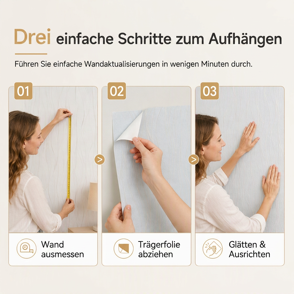 🏠 50 % Rabatt! Selbstklebende Vliestapete mit 3D-Streifenstruktur – Verdickte Wandtapete, 53 cm × 1 m