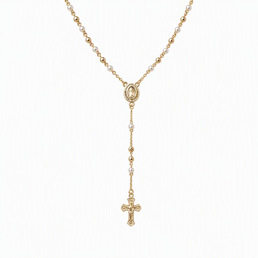 ✝️ 50 % Rabatt! Vintage Kreuzkette mit Marienanhänger – Goldfarbener eleganter Schmuck für den Alltag