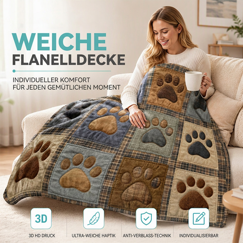 🍂 50 % Rabatt! 🐾Warme Flanelldecke mit Pfotenmuster – Weiche Sofadecke für Herbst & Winter