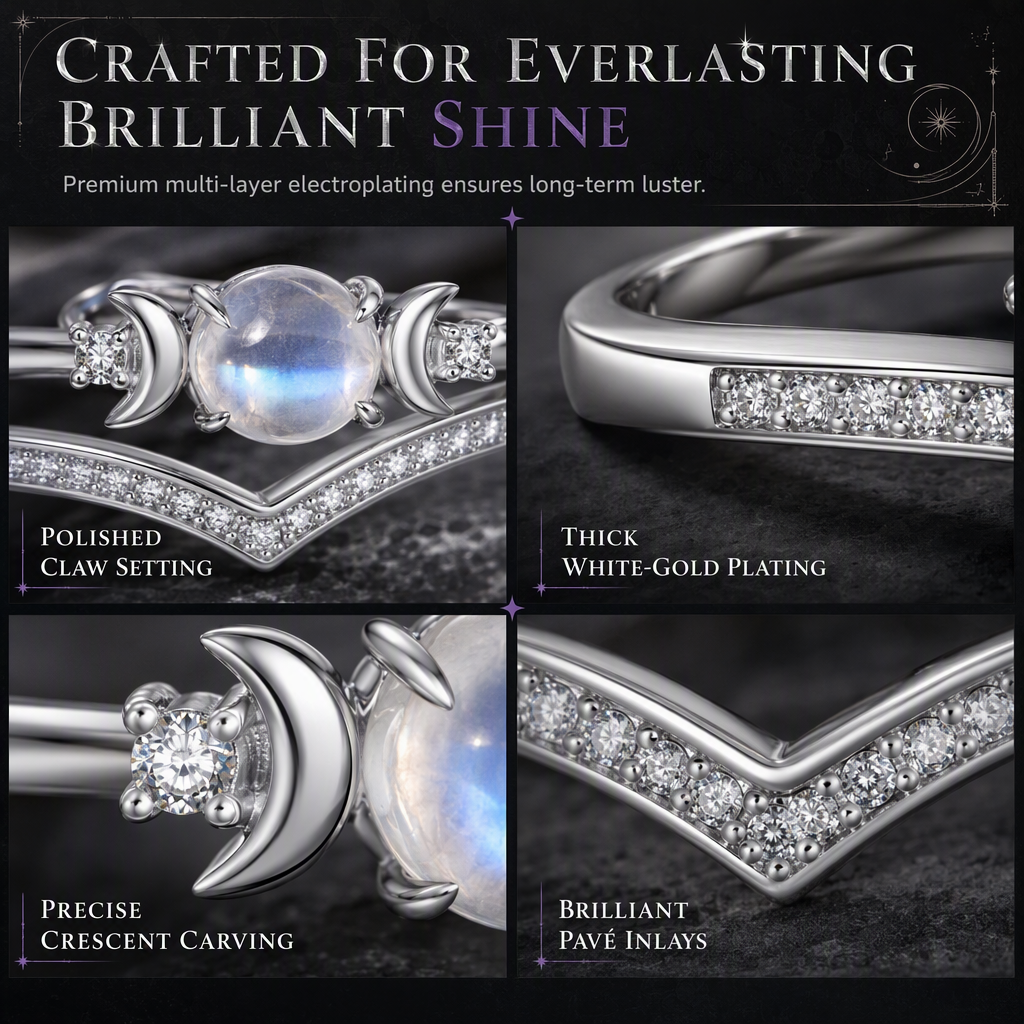 🌙 50 % Rabatt! Vintage Mondstein Ring mit Halbmond-Design – Mystischer & eleganter Schmuck für Damen