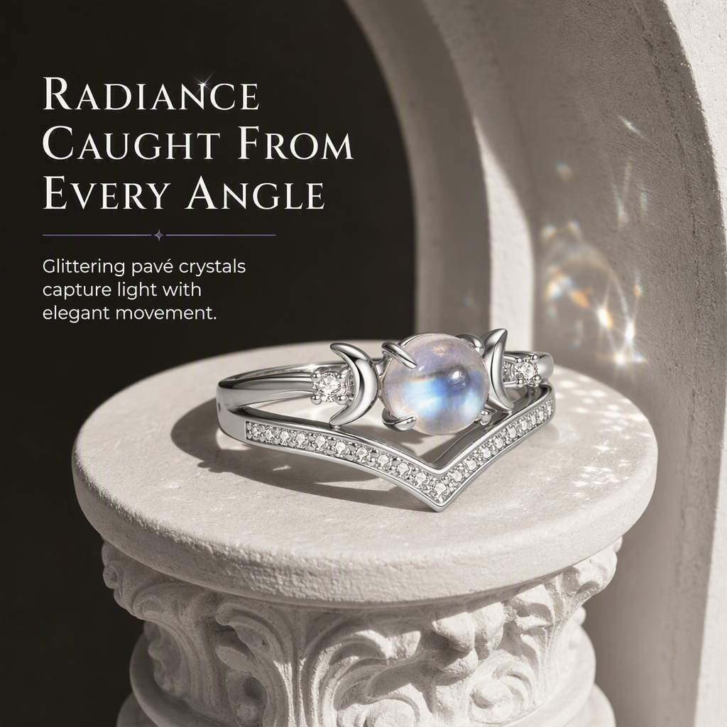 🌙 50 % Rabatt! Vintage Mondstein Ring mit Halbmond-Design – Mystischer & eleganter Schmuck für Damen
