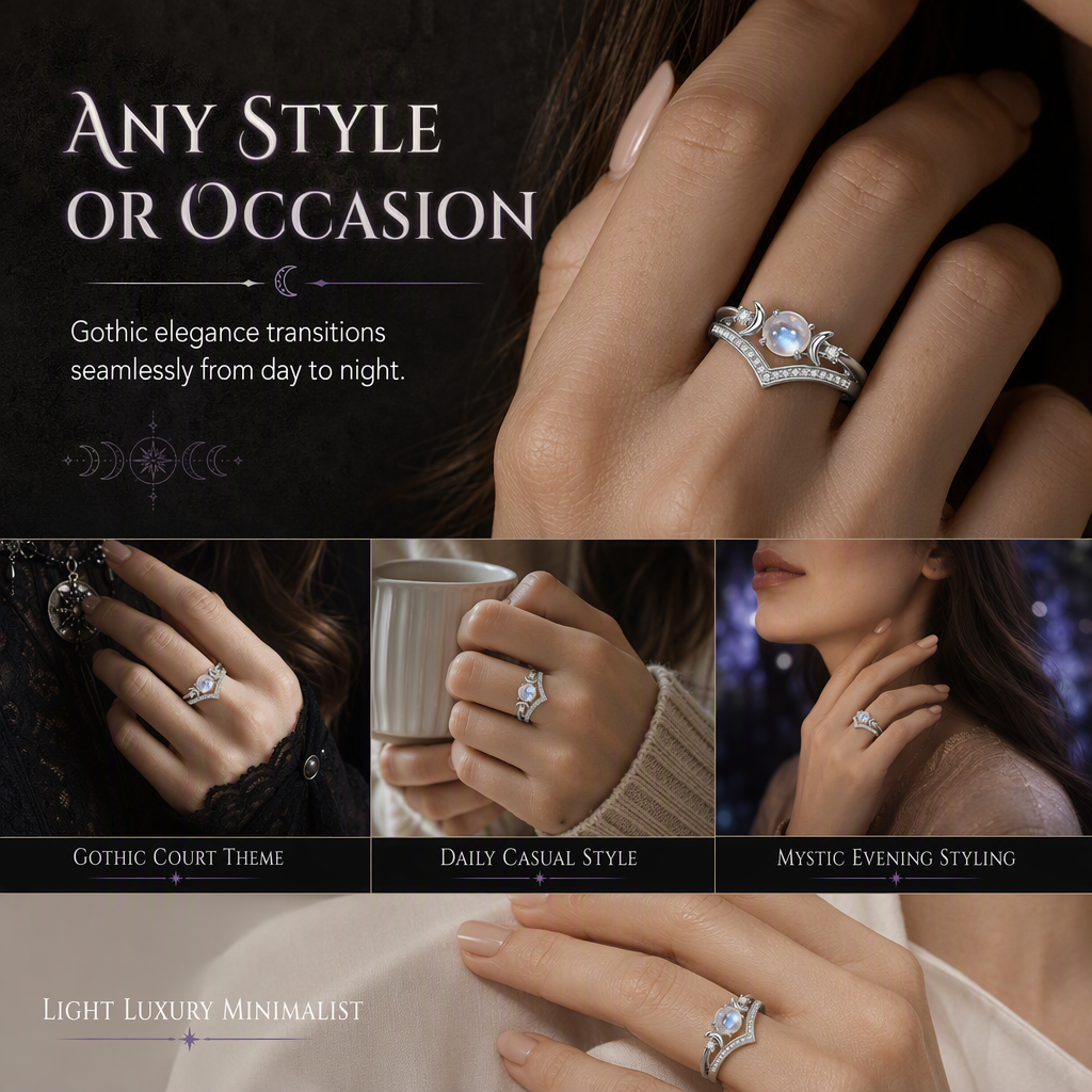 🌙 50 % Rabatt! Vintage Mondstein Ring mit Halbmond-Design – Mystischer & eleganter Schmuck für Damen