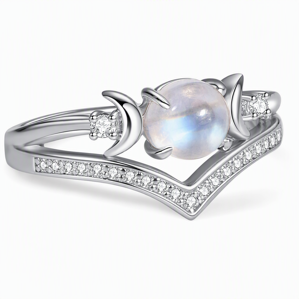 🌙 50 % Rabatt! Vintage Mondstein Ring mit Halbmond-Design – Mystischer & eleganter Schmuck für Damen