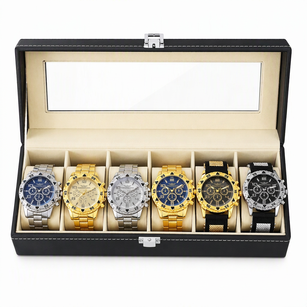 🎁 50 % Rabatt! 6-teiliges Uhren-Set für Herren – Elegante Armbanduhr mit Edelstahlarmband in Geschenkbox