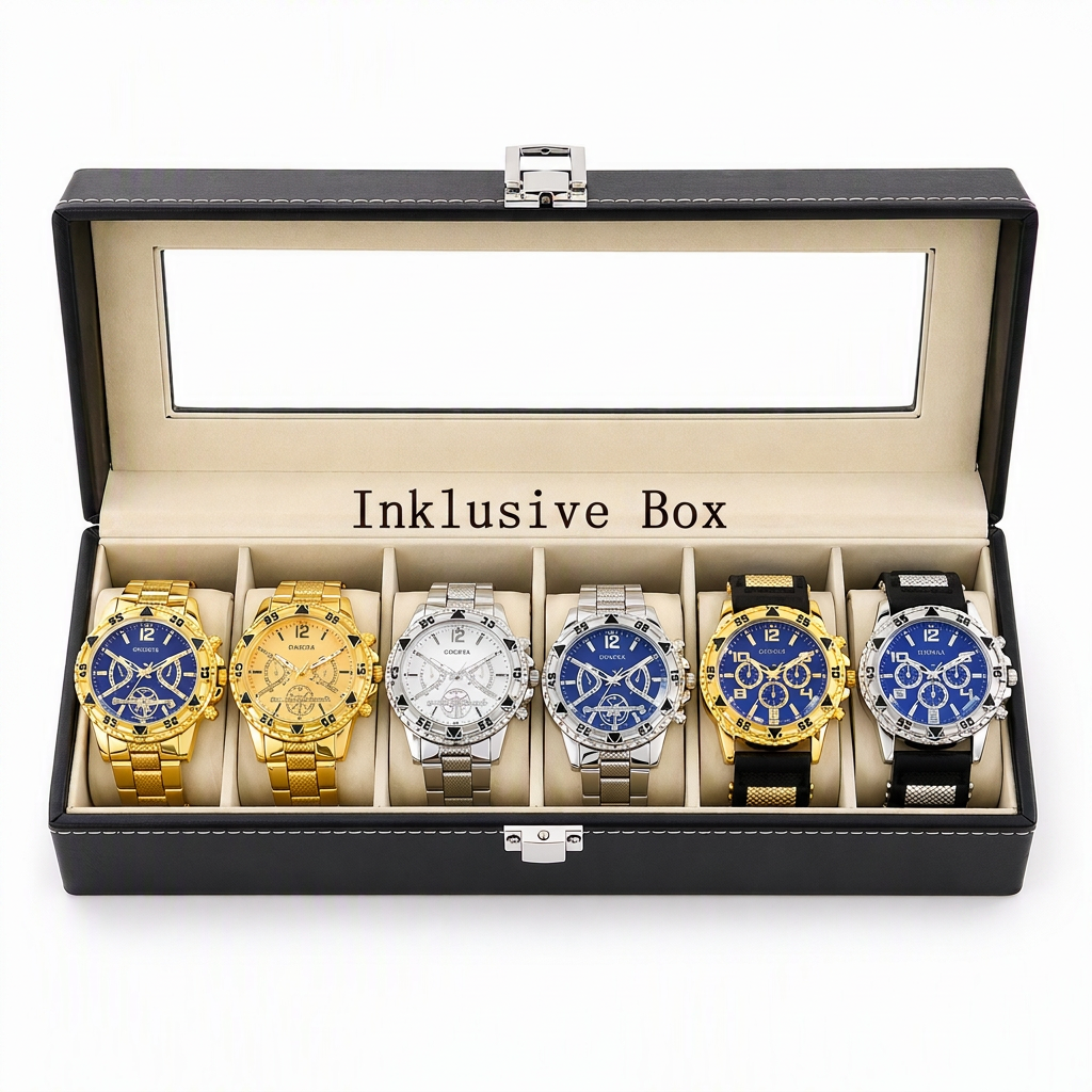 🎁 50 % Rabatt! 6-teiliges Uhren-Set für Herren – Elegante Armbanduhr mit Edelstahlarmband in Geschenkbox
