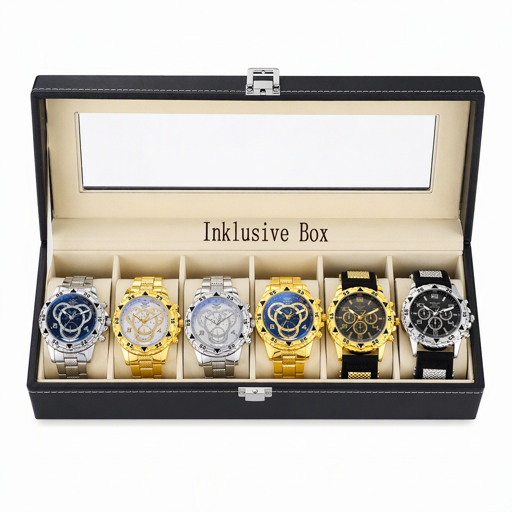 🎁 50 % Rabatt! 6-teiliges Uhren-Set für Herren – Elegante Armbanduhr mit Edelstahlarmband in Geschenkbox