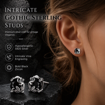 🖤 50 % Rabatt! Elegante Ohrstecker mit schwarzem Zirkonia – Vintage Design mit floralen Details