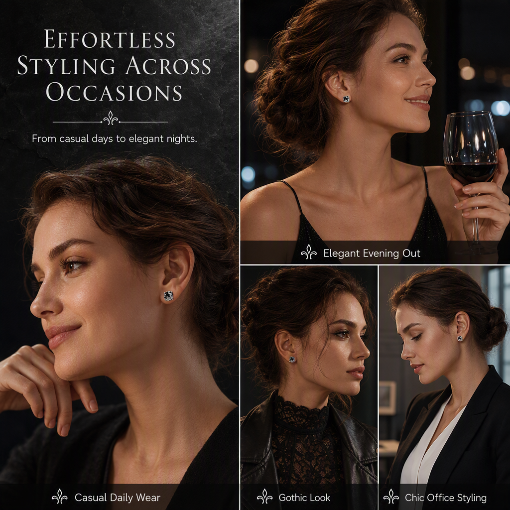 🖤 50 % Rabatt! Elegante Ohrstecker mit schwarzem Zirkonia – Vintage Design mit floralen Details