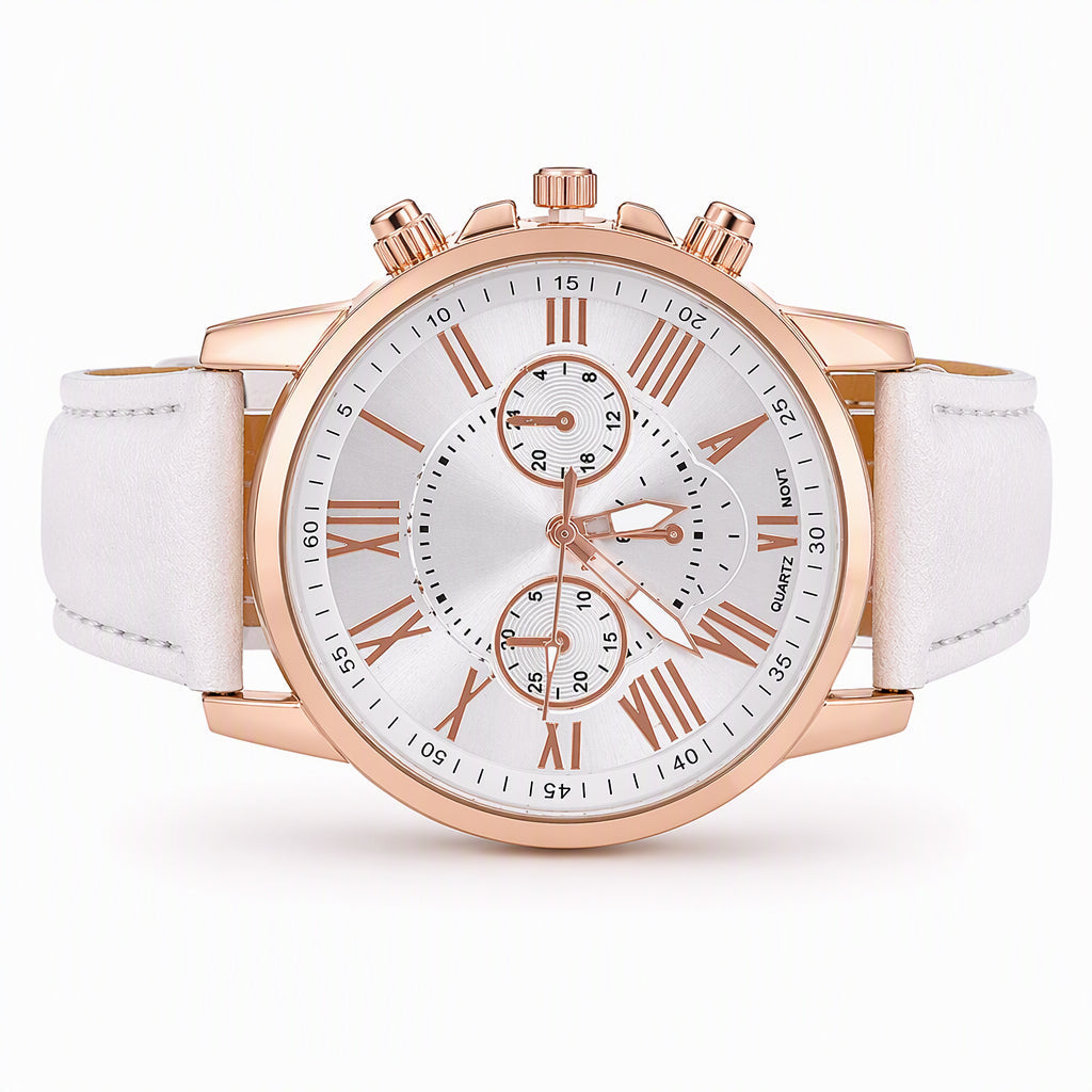 🌸 JETZT 50 % RABATT! 🌸 Schlichte Damen-Quarzuhr mit Lederarmband und Drei-Augen-Zifferblatt