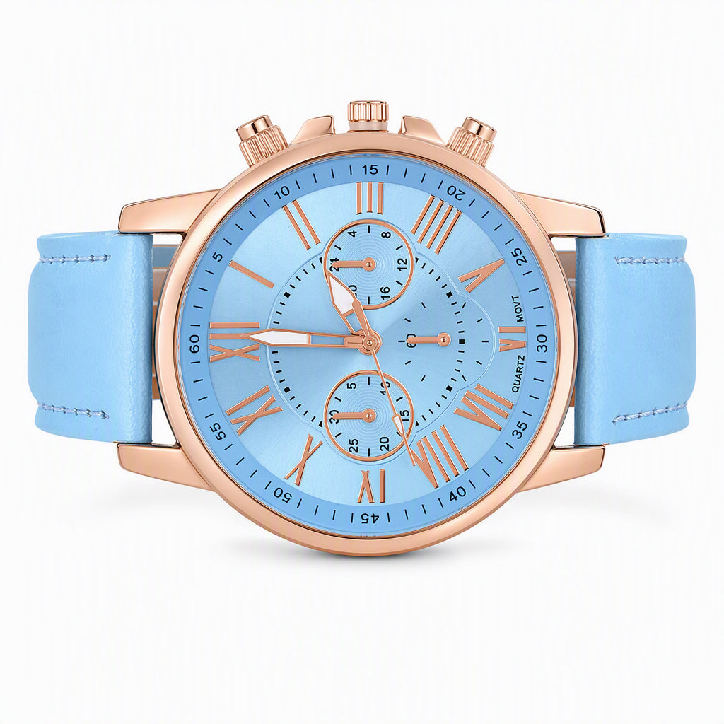 🌸 JETZT 50 % RABATT! 🌸 Schlichte Damen-Quarzuhr mit Lederarmband und Drei-Augen-Zifferblatt