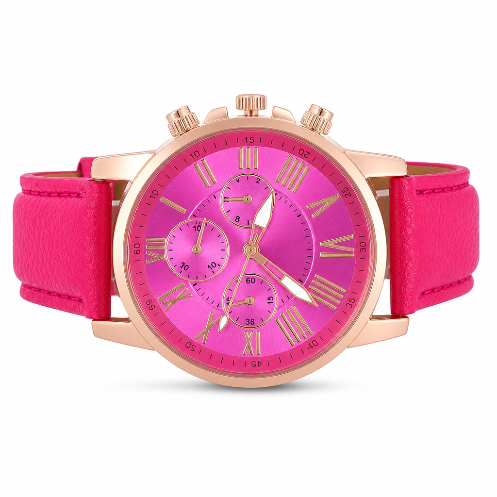 🌸 JETZT 50 % RABATT! 🌸 Schlichte Damen-Quarzuhr mit Lederarmband und Drei-Augen-Zifferblatt