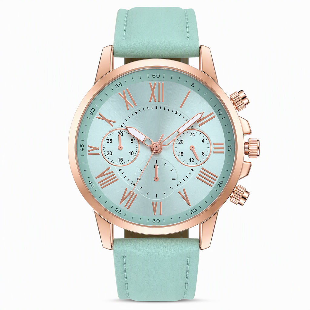 🌸 JETZT 50 % RABATT! 🌸 Schlichte Damen-Quarzuhr mit Lederarmband und Drei-Augen-Zifferblatt