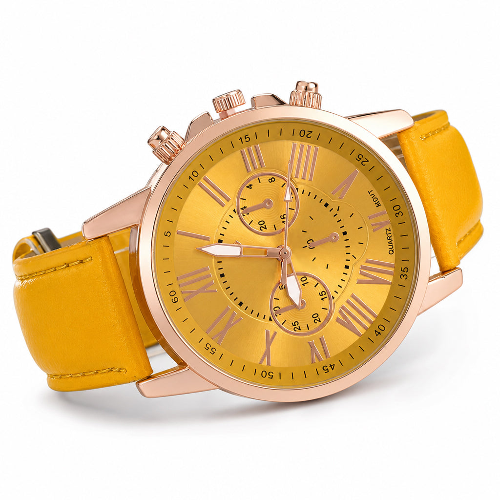 🌸 JETZT 50 % RABATT! 🌸 Schlichte Damen-Quarzuhr mit Lederarmband und Drei-Augen-Zifferblatt