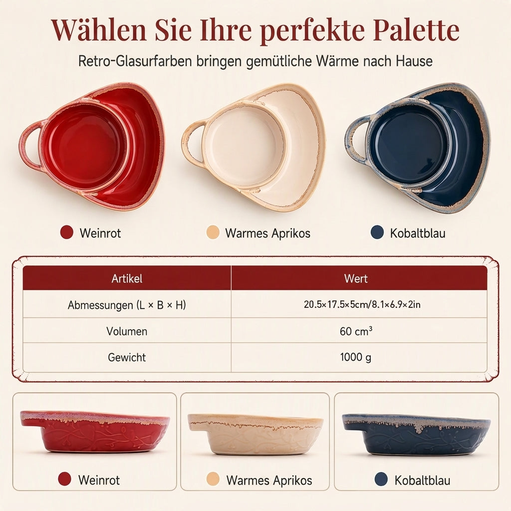 ✨🎉85000+ Mal verkauft!🎁🍽️Retro Keramik-Auflaufform mit Einzelgriff – Schadstofffrei backen & sicher servieren