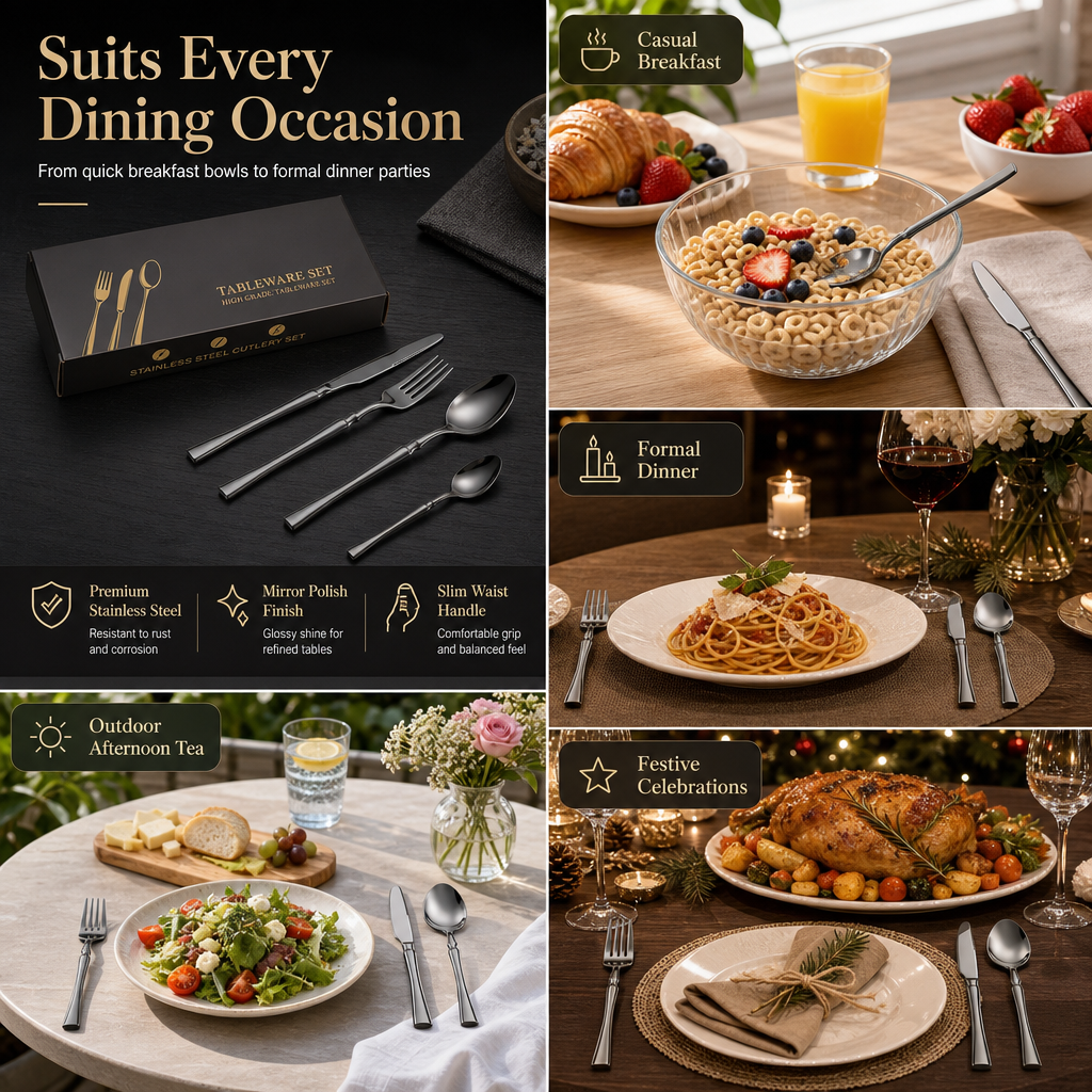 🍴 50% RABATT! ✨ Edelstahl-Besteckset – 304 Steel, 5 Finishes & 4/24 Teile ✨