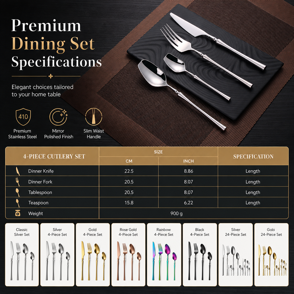 🍴 50% RABATT! ✨ Edelstahl-Besteckset – 304 Steel, 5 Finishes & 4/24 Teile ✨