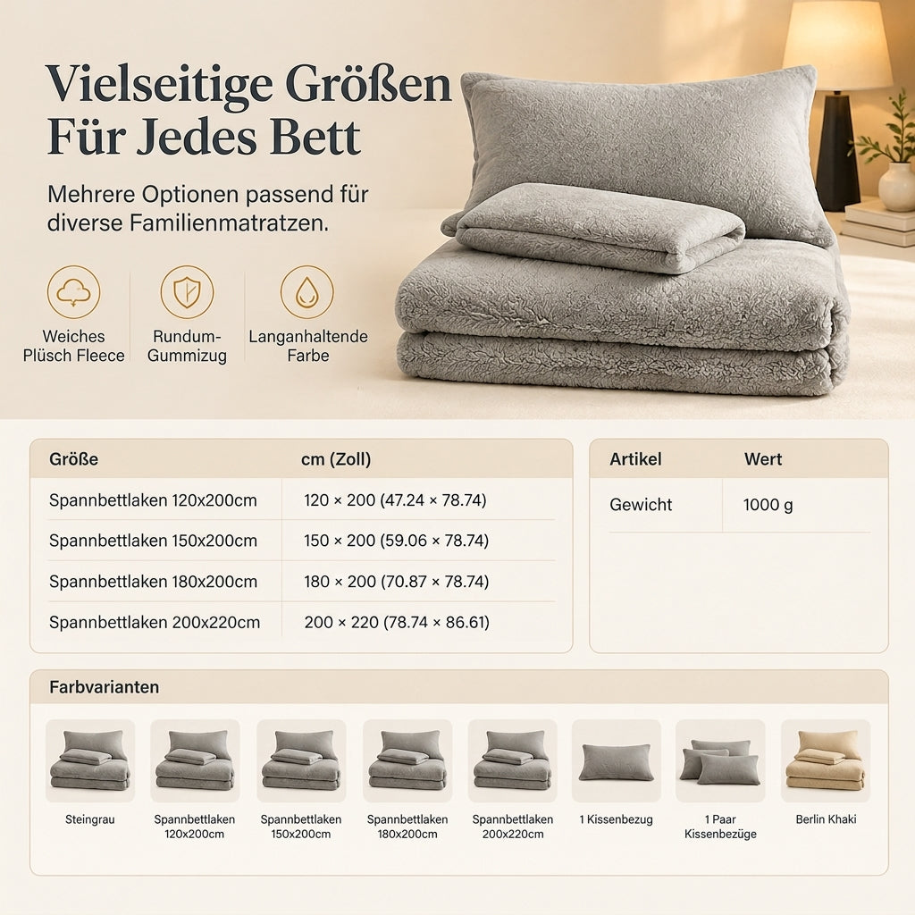 🔥50 % RABATT 🛏️ Verdicktes Spannbettlaken aus Halb-Fleece für Herbst & Winter – einfarbig, extra warm & kuschelig