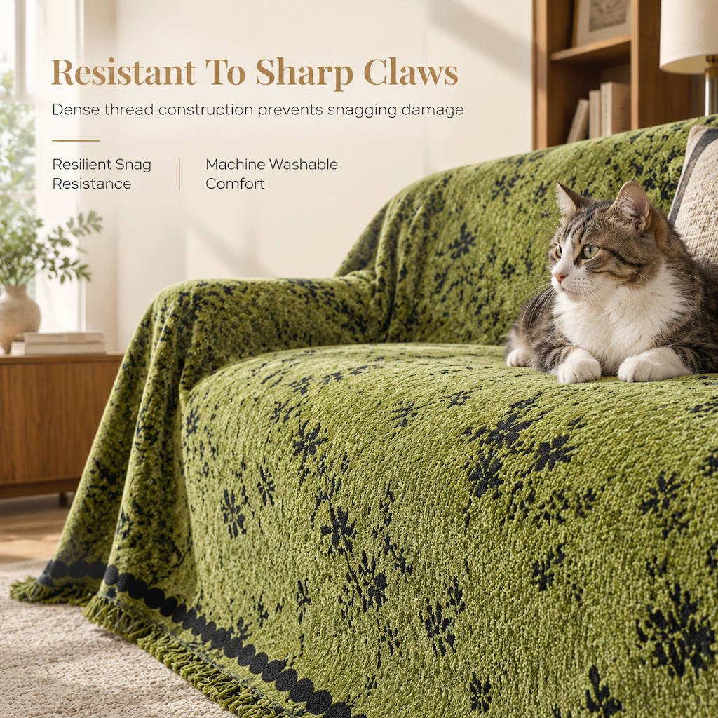 50% RABATT! 🛋️ Kratzfester Chenille-Sofaüberwurf – französischer Stil, rutschfest & haustierfreundlich