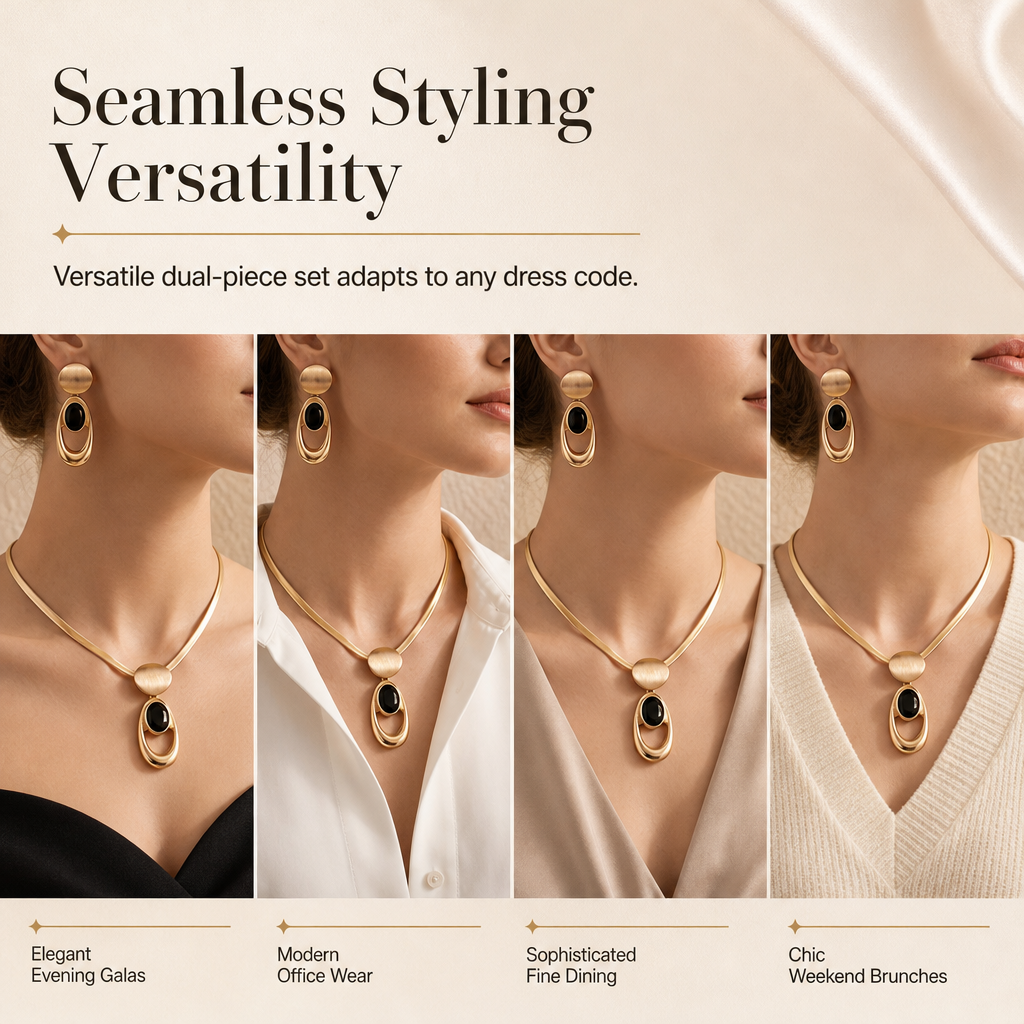 🖤 50% RABATT! 💎 Vintage-Schmuckset in gebürstetem Gold & Schwarz – Choker & Ohrringe für Alltag, Banquet & Party