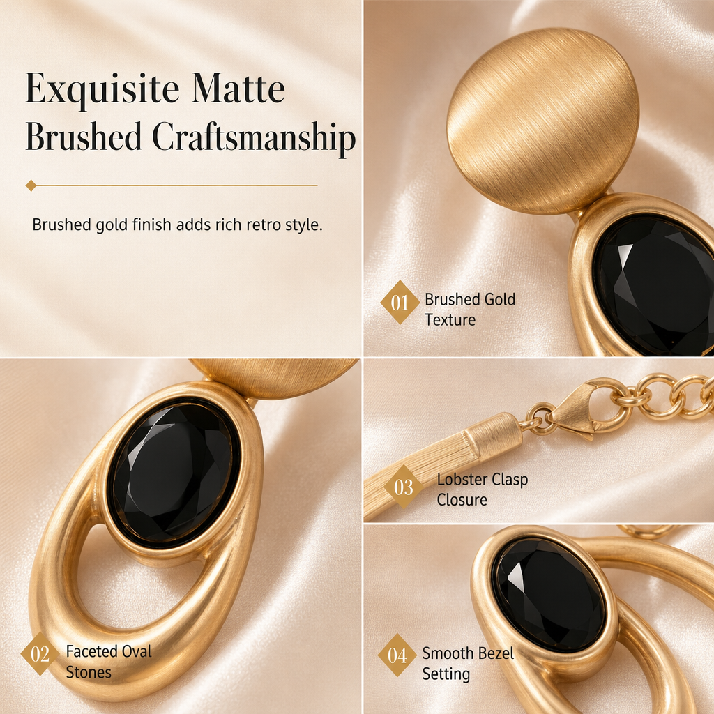 🖤 50% RABATT! 💎 Vintage-Schmuckset in gebürstetem Gold & Schwarz – Choker & Ohrringe für Alltag, Banquet & Party