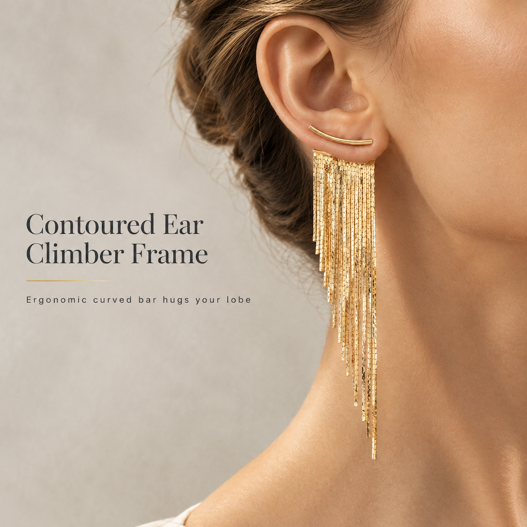 ✨ Sculpted Gold Tassel Earrings – Weightless, Bold & Pain-Free