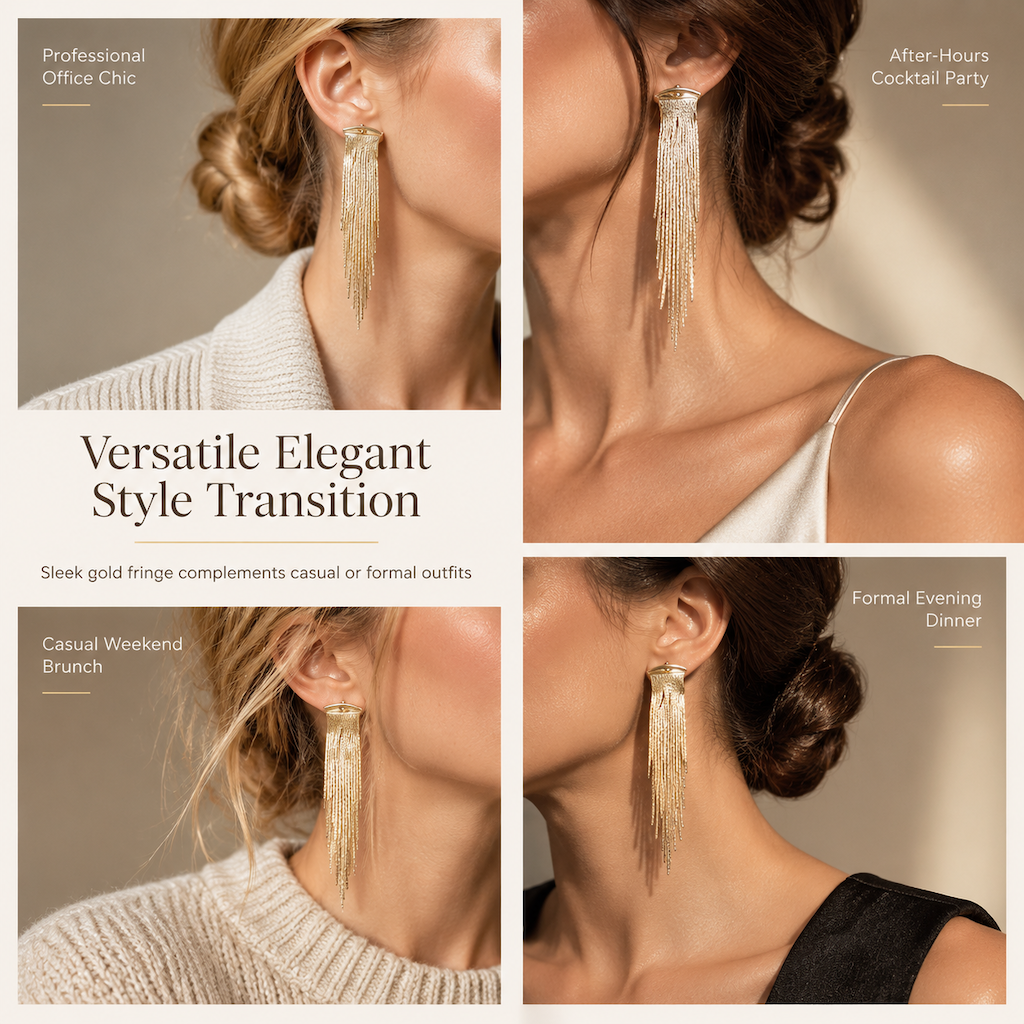 ✨ Sculpted Gold Tassel Earrings – Weightless, Bold & Pain-Free
