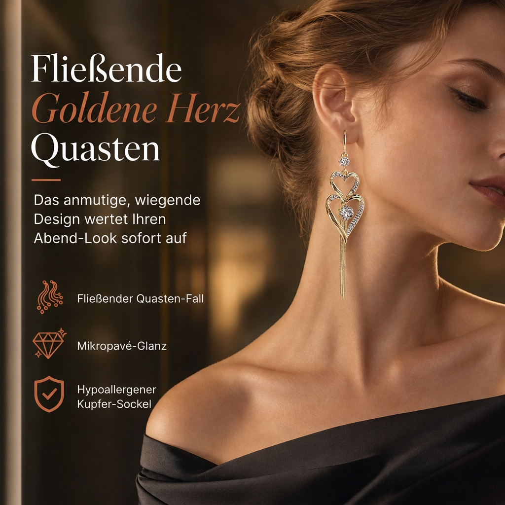 💫Elegante vergoldete Doppel Herz Quasten Ohrringe mit Strass für Damen💎